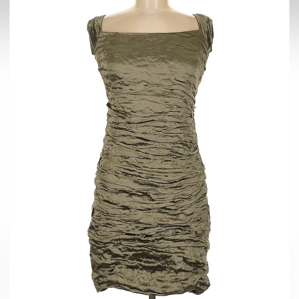 Vintage Nicole Miller Olive Green Ruched Bodycon Mini Dress Women’s Size 6 Small